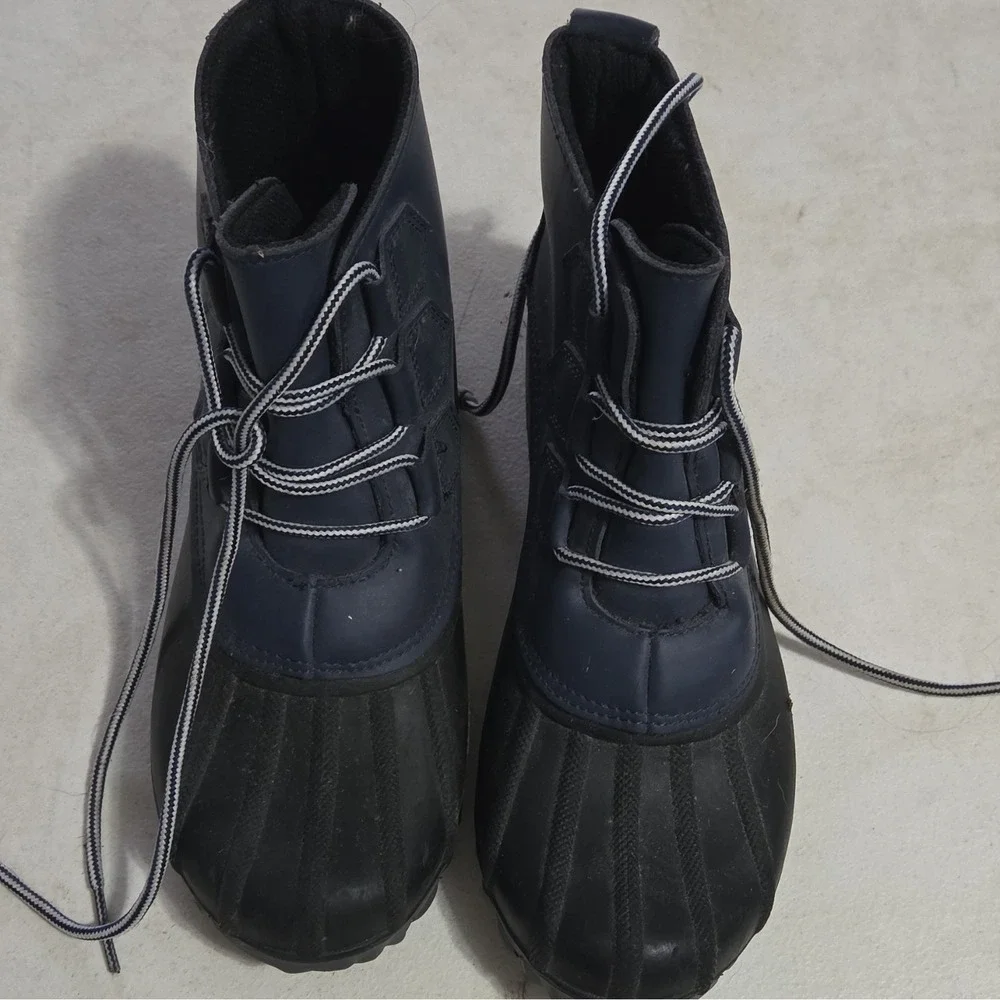 Men's Blue/Black Lace-Up Ankle Duck Boots Coated Leather Upper Rubber Sole 9